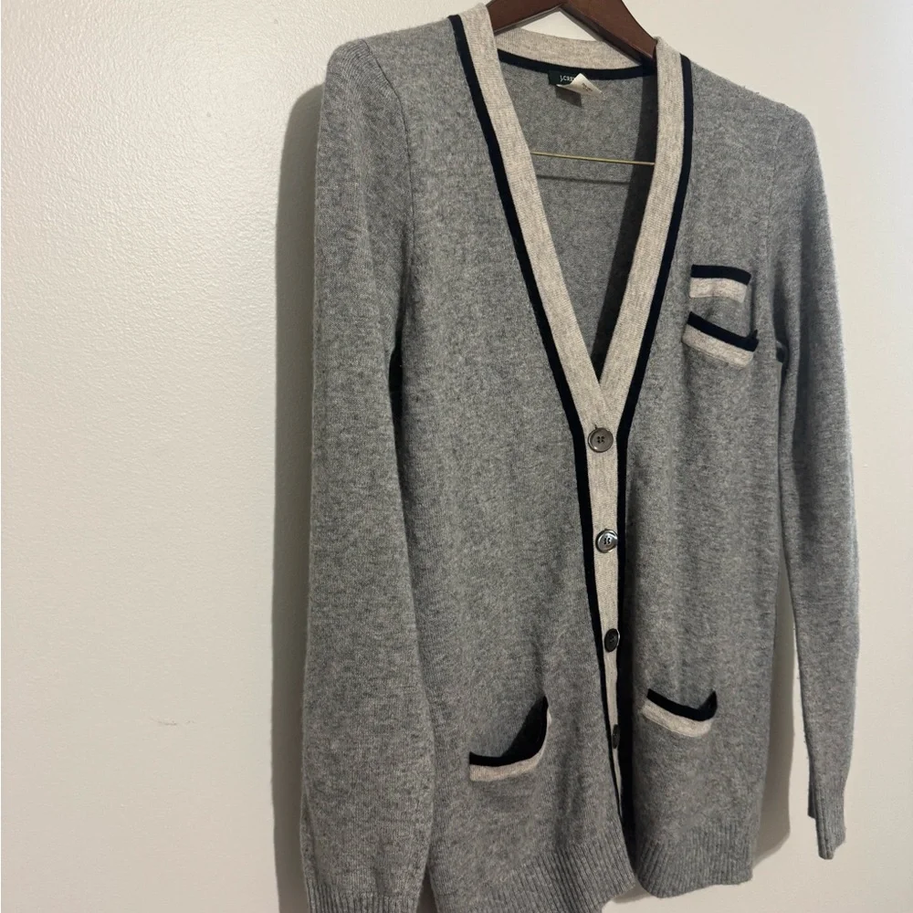 J. Crew Gray Wool-Cashmere Blend Sweater Cardigan Button Up Cardigan size Large - Picture 2 of 9